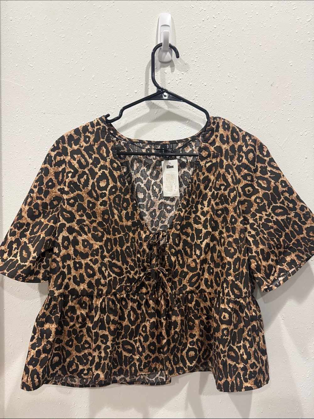 Vero Moda Leopard-Print Tie Front Blouse - Brown/Black